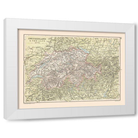 Alps Switzerland - Bartholomew 1892 White Modern Wood Framed Art Print by Bartholomew