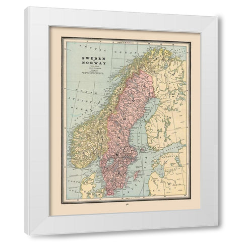 Sweden Norway - Cram 1888 White Modern Wood Framed Art Print by Cram