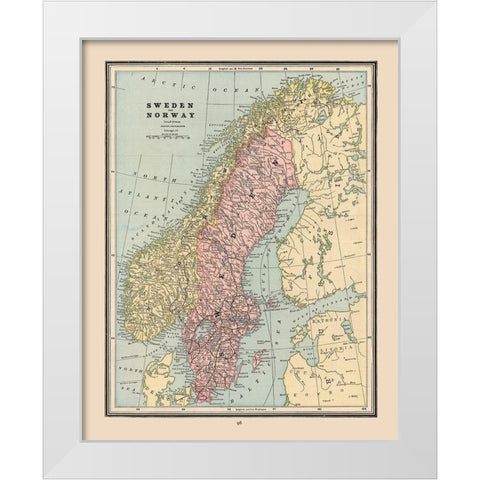 Sweden Norway - Cram 1888 White Modern Wood Framed Art Print by Cram
