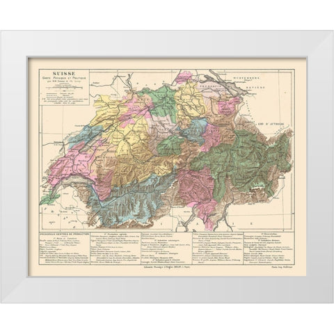Political Switzerland - Drioux 1882 White Modern Wood Framed Art Print by Drioux