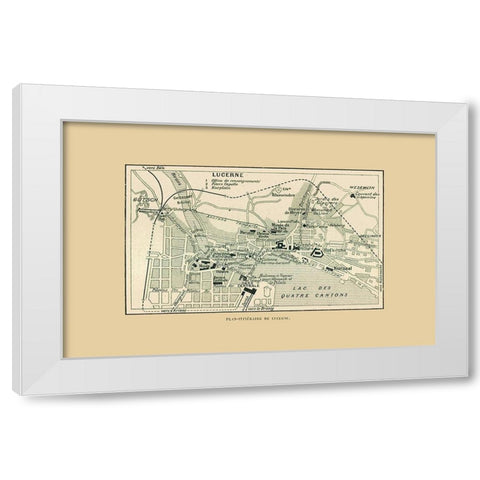 Lucerne Switzerland Route Plan - Swiss Guide 1917 White Modern Wood Framed Art Print by Swiss Guide
