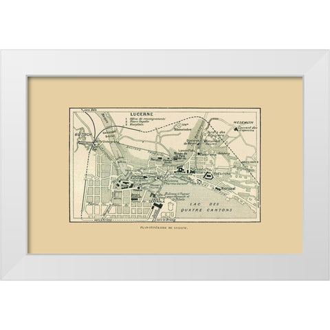 Lucerne Switzerland Route Plan - Swiss Guide 1917 White Modern Wood Framed Art Print by Swiss Guide