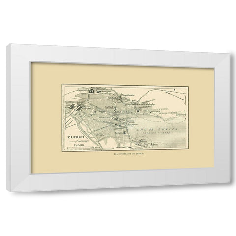 Zurich Switzerland Route Plan - Swiss Guide 1917 White Modern Wood Framed Art Print by Swiss Guide