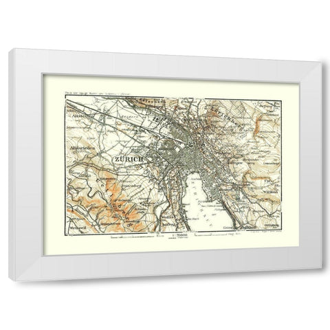 Zurich Switzerland Elevation - Baedeker 1921 White Modern Wood Framed Art Print by Baedeker