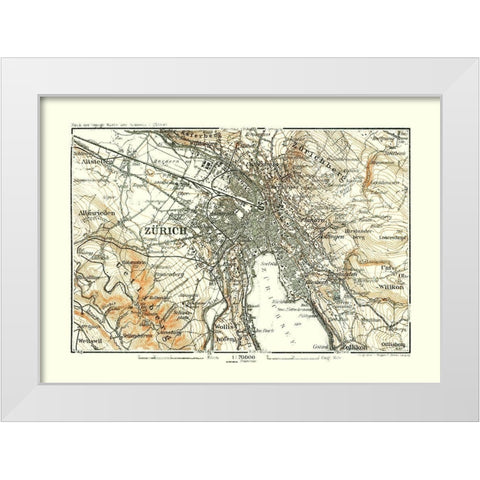 Zurich Switzerland Elevation - Baedeker 1921 White Modern Wood Framed Art Print by Baedeker