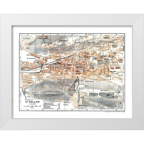 St Gallen Switzerland - Baedeker 1921 White Modern Wood Framed Art Print by Baedeker