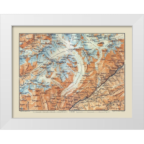 Aletschhorn Region Switzerland - Baedeker 1921 White Modern Wood Framed Art Print by Baedeker