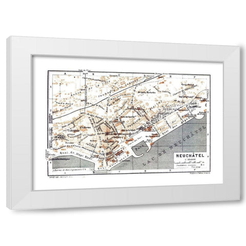 Neuchatel Switzerland - Baedeker 1921 White Modern Wood Framed Art Print by Baedeker