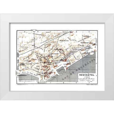 Neuchatel Switzerland - Baedeker 1921 White Modern Wood Framed Art Print by Baedeker