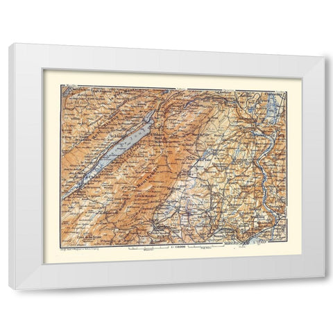 Mont Tendre Region Switzerland - Baedeker 1921 White Modern Wood Framed Art Print by Baedeker