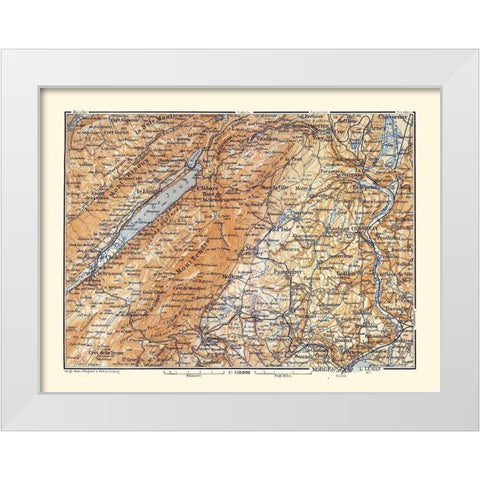 Mont Tendre Region Switzerland - Baedeker 1921 White Modern Wood Framed Art Print by Baedeker