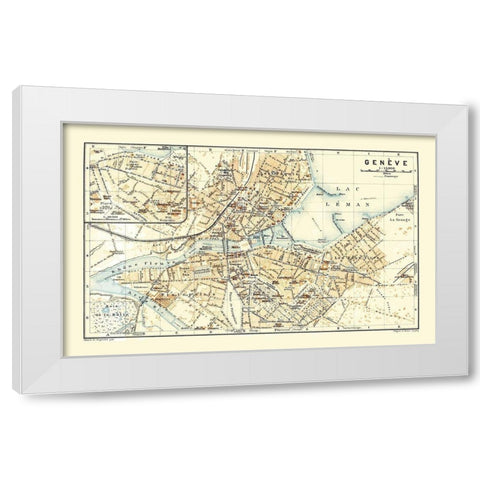 Geneva Switzerland - Baedeker 1921 White Modern Wood Framed Art Print by Baedeker
