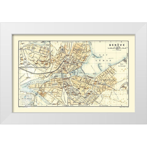 Geneva Switzerland - Baedeker 1921 White Modern Wood Framed Art Print by Baedeker