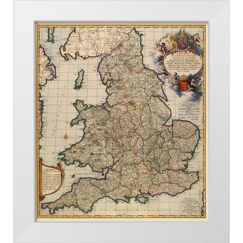 England Wales - Visscher 1690 White Modern Wood Framed Art Print by Visscher