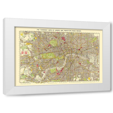 London England - Bartholomew 1905 White Modern Wood Framed Art Print by Bartholomew