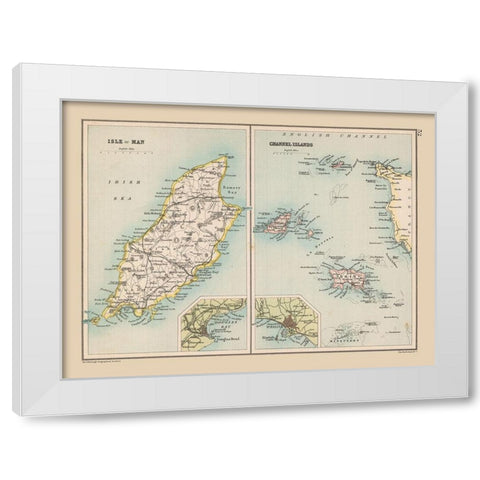 Isle of Man Channel Islands - Bartholomew 1892 White Modern Wood Framed Art Print by Bartholomew