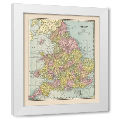 England Wales - Cram 1892 White Modern Wood Framed Art Print by Cram