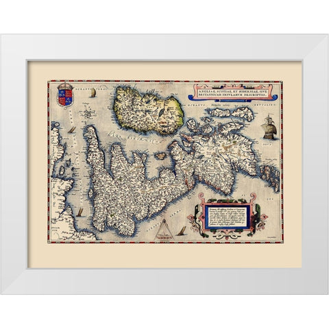 England Scotland Wales - Ortelius 1570 White Modern Wood Framed Art Print by Ortelius