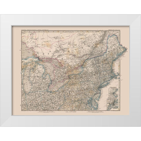 North Eastern US, Canada - Stielers 1885 White Modern Wood Framed Art Print by Stielers