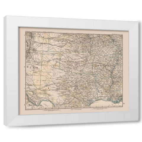 South Central United States - Stieler 1885 White Modern Wood Framed Art Print by Stieler