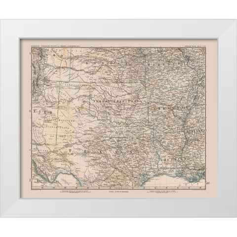 South Central United States - Stieler 1885 White Modern Wood Framed Art Print by Stieler