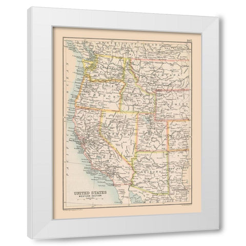 Western United States - Bartholomew 1892 White Modern Wood Framed Art Print by Bartholomew