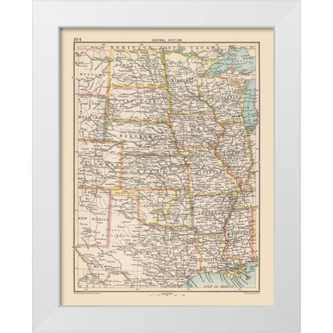 Central United States - Bartholomew 1892 White Modern Wood Framed Art Print by Bartholomew