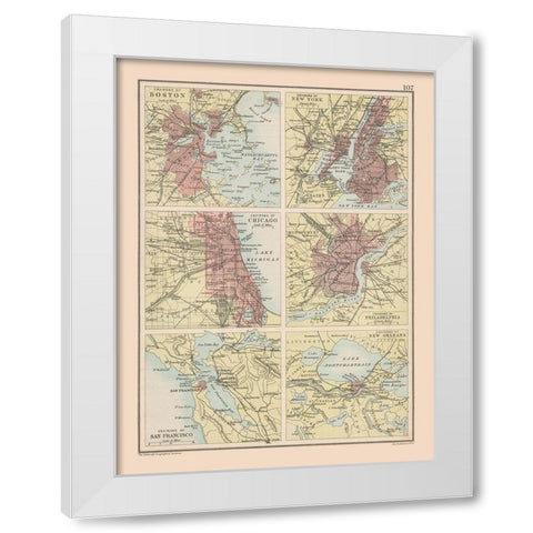 Major Cities United States - Bartholomew 1892 White Modern Wood Framed Art Print by Bartholomew