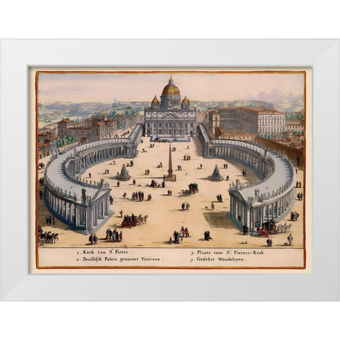 Panoramic Italy Vatican City - Visscher 1681 White Modern Wood Framed Art Print by Visscher