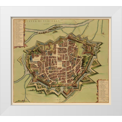 Vercelli Panoramic Italy - Blaeu 1682 White Modern Wood Framed Art Print by Blaeu