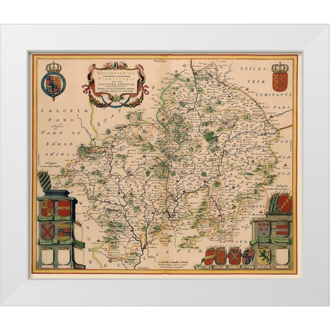 Warwickshire Worcestershire England - Jansson 1646 White Modern Wood Framed Art Print by Jansson