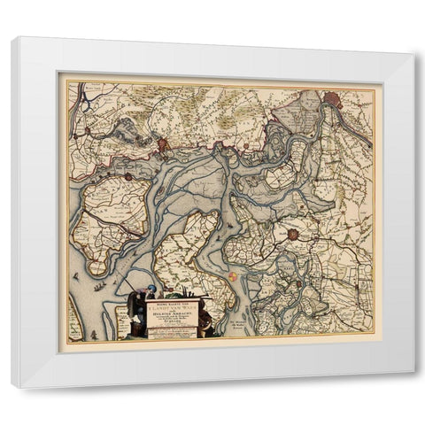 Waasland Region Belgium - Visscher 1681 White Modern Wood Framed Art Print by Visscher