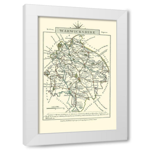 Warwickshire County England - Cary 1792 White Modern Wood Framed Art Print by Cary