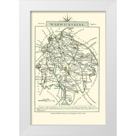 Warwickshire County England - Cary 1792 White Modern Wood Framed Art Print by Cary