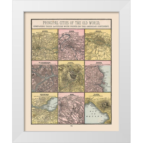 Principal Cities Old World - Cram 1888 White Modern Wood Framed Art Print by Cram