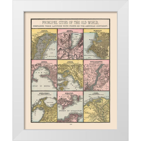 Principal Cities Old World - Cram 1888 White Modern Wood Framed Art Print by Cram