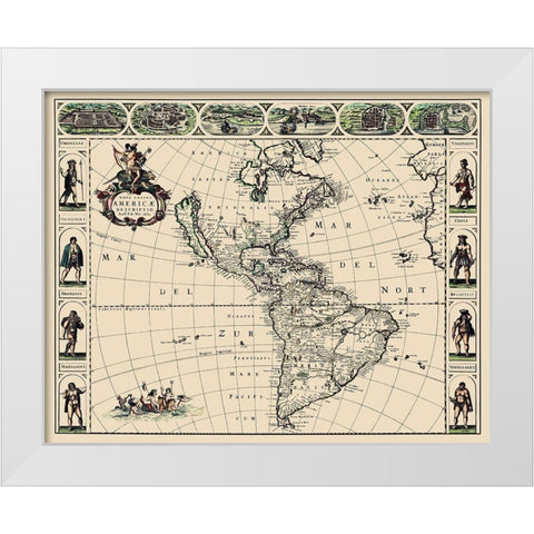Western Hemisphere - De Wit 1660 White Modern Wood Framed Art Print by De Wit