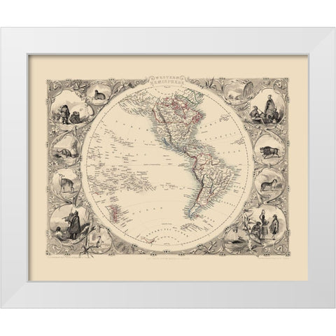 Western Hemisphere - Tallis 1851 White Modern Wood Framed Art Print by Tallis