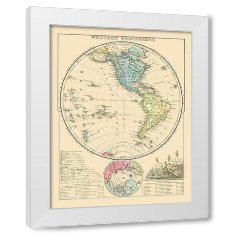Western Hemisphere - Mitchell 1869 White Modern Wood Framed Art Print by Mitchell