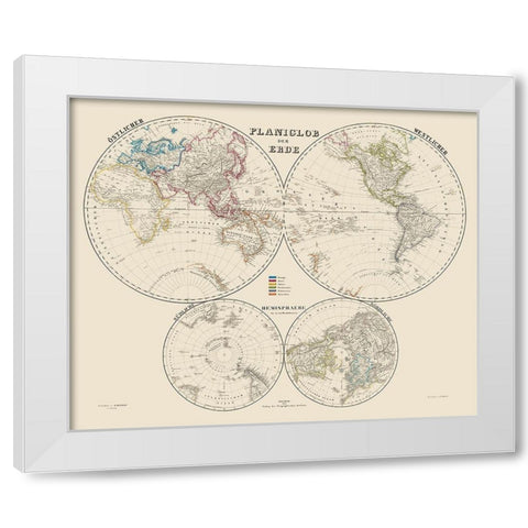 World Hemispheres - Weimer 1856 White Modern Wood Framed Art Print by Weimer