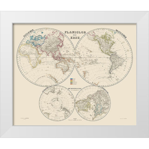 World Hemispheres - Weimer 1856 White Modern Wood Framed Art Print by Weimer