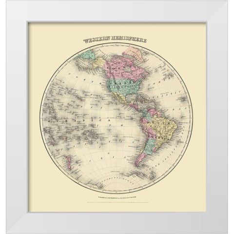Western Hemisphere - Colton 1855 White Modern Wood Framed Art Print by Colton