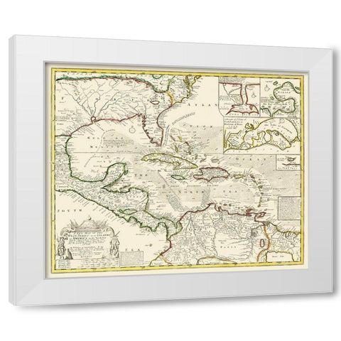 West Indies American Islands North Sea White Modern Wood Framed Art Print by Visscher