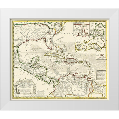 West Indies American Islands North Sea White Modern Wood Framed Art Print by Visscher