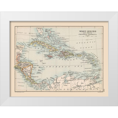 West Indies Central America - Bartholomew 1892 White Modern Wood Framed Art Print by Bartholomew