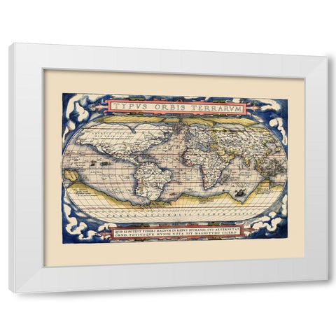 World - Ortelius 1598 White Modern Wood Framed Art Print by Ortelius