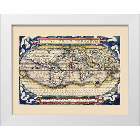 World - Ortelius 1598 White Modern Wood Framed Art Print by Ortelius