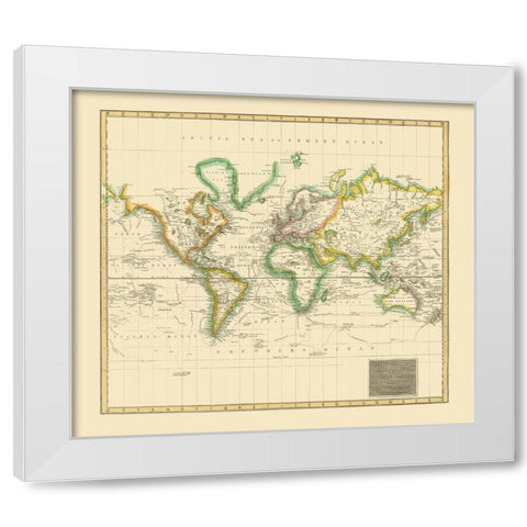 World Hydrographical Chart - Thomson 1814 White Modern Wood Framed Art Print by Thomson