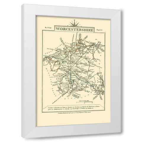 Worcestershire County England - Cary 1792 White Modern Wood Framed Art Print by Cary
