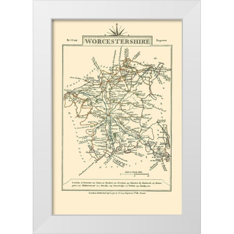 Worcestershire County England - Cary 1792 White Modern Wood Framed Art Print by Cary
